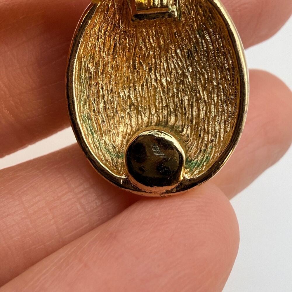 VTG CHRISTIAN DIOR Earrings Oval Black Glass Cabochon Crystal Clip On Gold Plate - Picture 5 of 7